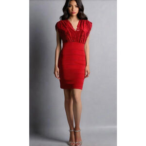 XOXO Womens Straples Dress Size XL Red Floral Lace Fitted Bodice Coquette Baddie